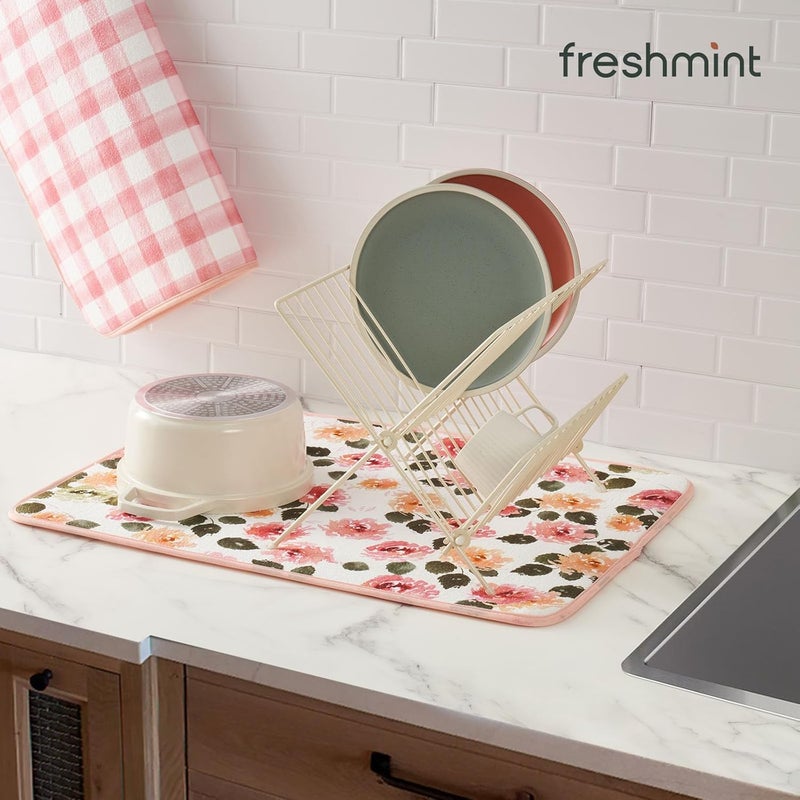 Fresh Mint Printed Dish Drying Mats for Kitchen Counter 2 Pack Absorbent Reversible Drying Mats Microfiber Kitchen Countertop Protector Dishes Drying Pad Extra Large 18"x24" Dish Mat - Image 5